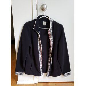 L.L. Bean Fleece Jacket, Black with Decorative Trim, Women's Size Medium